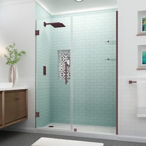 Belmore GS 54.25 in. to 55.25 in. x 72 in. Frameless Hinged Shower Door with Glass Shelves in Bronze