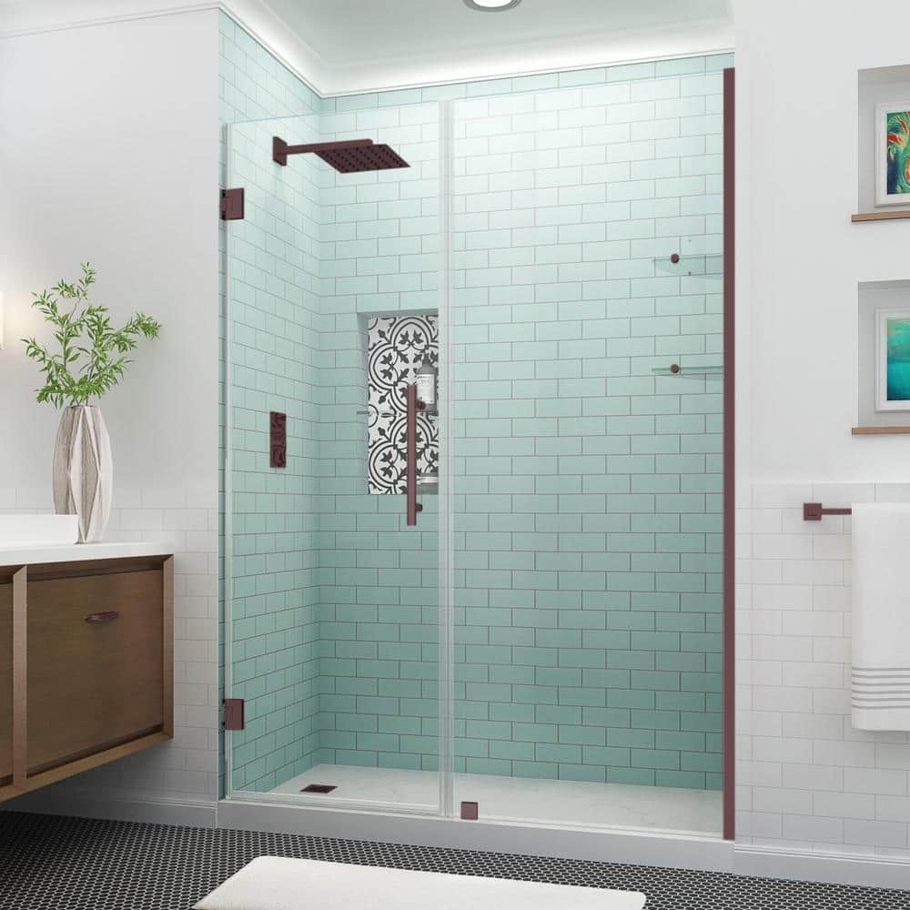 Belmore GS 62.25 in. to 63.25 in. x 72 in. Frameless Hinged Shower Door with Glass Shelves in Bronze price history on PriceWatchPro
