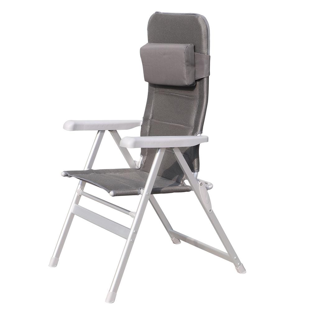 Adjustable Grey Aluminum Alloy Outdoor Recliner with Grey Padded, Patio Cha
