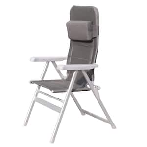 Adjustable Grey Aluminum Alloy Outdoor Recliner with Grey Padded, Patio Chaise Lounge with Pillow