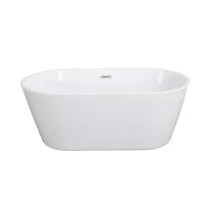 Modern 59 in. x 31.10 in. Acrylic Freestanding Flatbottom Soaking Non-Whirlpool Double-Slipper Bathtub in Ivory White
