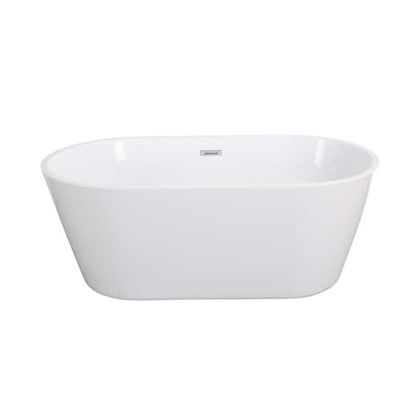 UPIKER Modern 59 in. x 31.10 in. Acrylic Freestanding Flatbottom Soaking Non-Whirlpool Double-Slipper Bathtub in Ivory White
