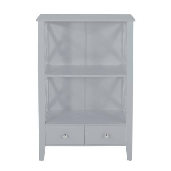 23.75 in. W x 12.5 in. D x 36.5 in. H Gray Linen Cabinet with 2 Drawers and 2 Open Shelves for Bathroom