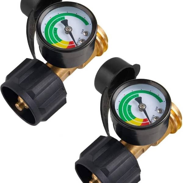 Solid Brass Propane Adapter Tank Gauge for 5-20 lb. with QCC1 Connection, Accurate Gas Level Indicator (2-Pack)