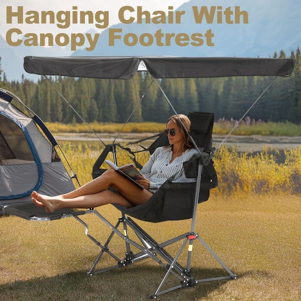 MUKE Portable Hammock Chair with Adjustable Canopy & Footrest