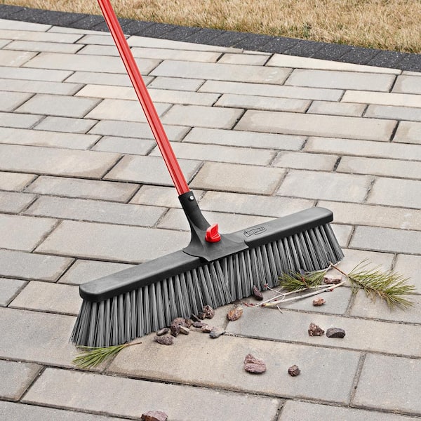 24 in. High Power Rough Sweep Push Broom Set Clamp-Style with Steel Handle (2-Pack)