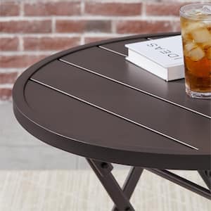 Mix and Match 24.6 in. Dark Taupe Folding Round Metal Outdoor Patio Bistro Table