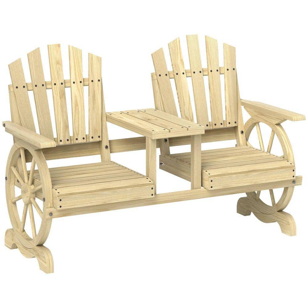 2-Seat Wood Garden Bench with Table & Umbrella Hole-Rustic Wagon Wheel Design, High Backrest & Armrests price history on PriceWatchPro