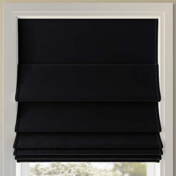 Sun Zero Morin Cordless Black 100% Blackout Velvet Fabric Roman Shade 33 in. W x 64 in. L