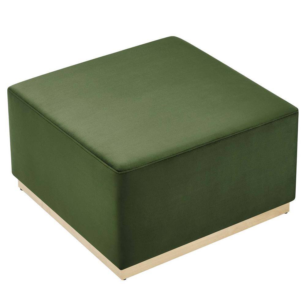 Tilden Moss Green Velvet Square Ottoman with Rubberwood Base