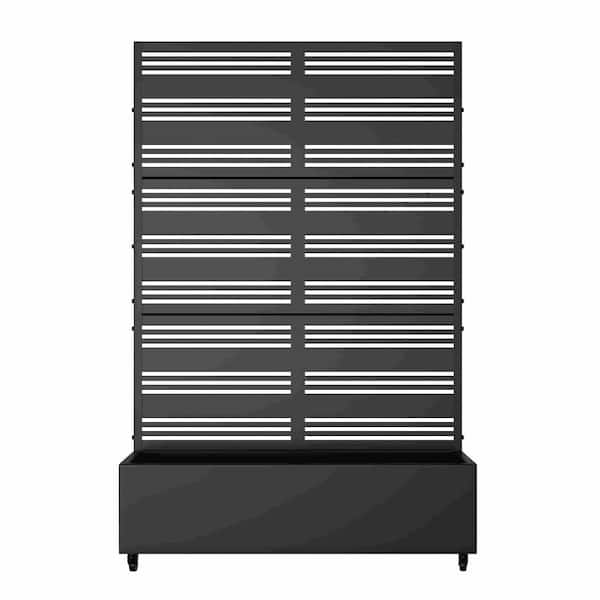 6 ft. H x 4 ft. W Metal Planter Box Privacy Screen Garden Bed with Trellis and Wheels-Black