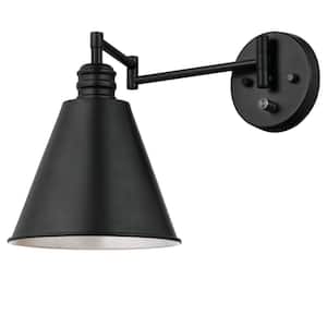 Trocadero 1-Light Matte Black Swing Arm Wall Sconce with On/Off Switch