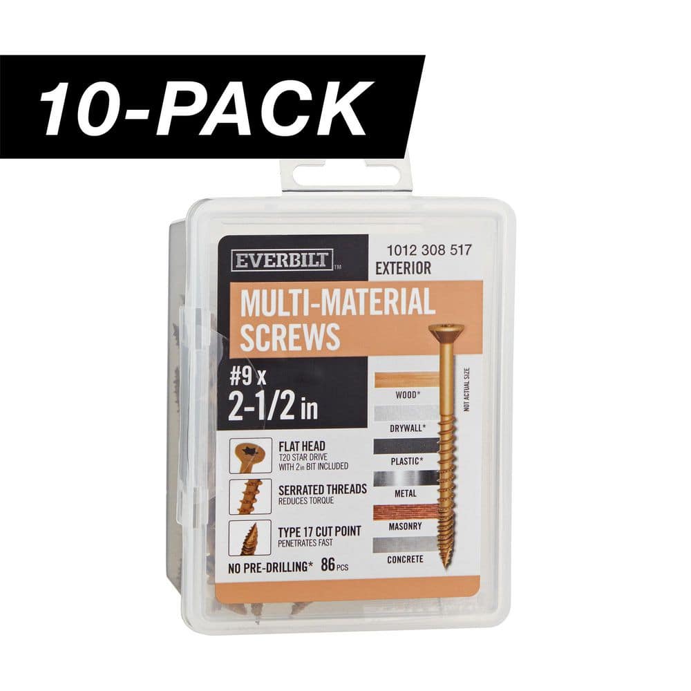 10-Pack #9 x 2-1/2 in. Brown 6-Lobe Star Drive Exterior Flat Head Multi-Material Screw (10 lbs. / 860-Piece) price history on PriceWatchPro