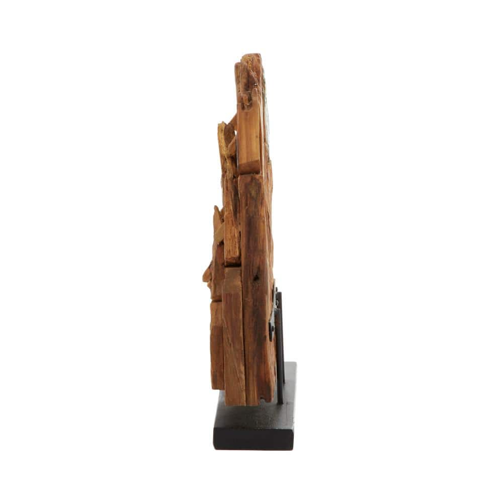 Brown Teak Wood Handmade Carved Abstract Sculpture with Faces