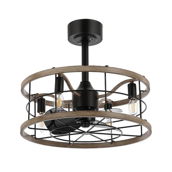 MLiAN 18 in. Indoor Black Farmhouse Metal Caged Indoor Ceiling Fan with Light Kit and Remote Control