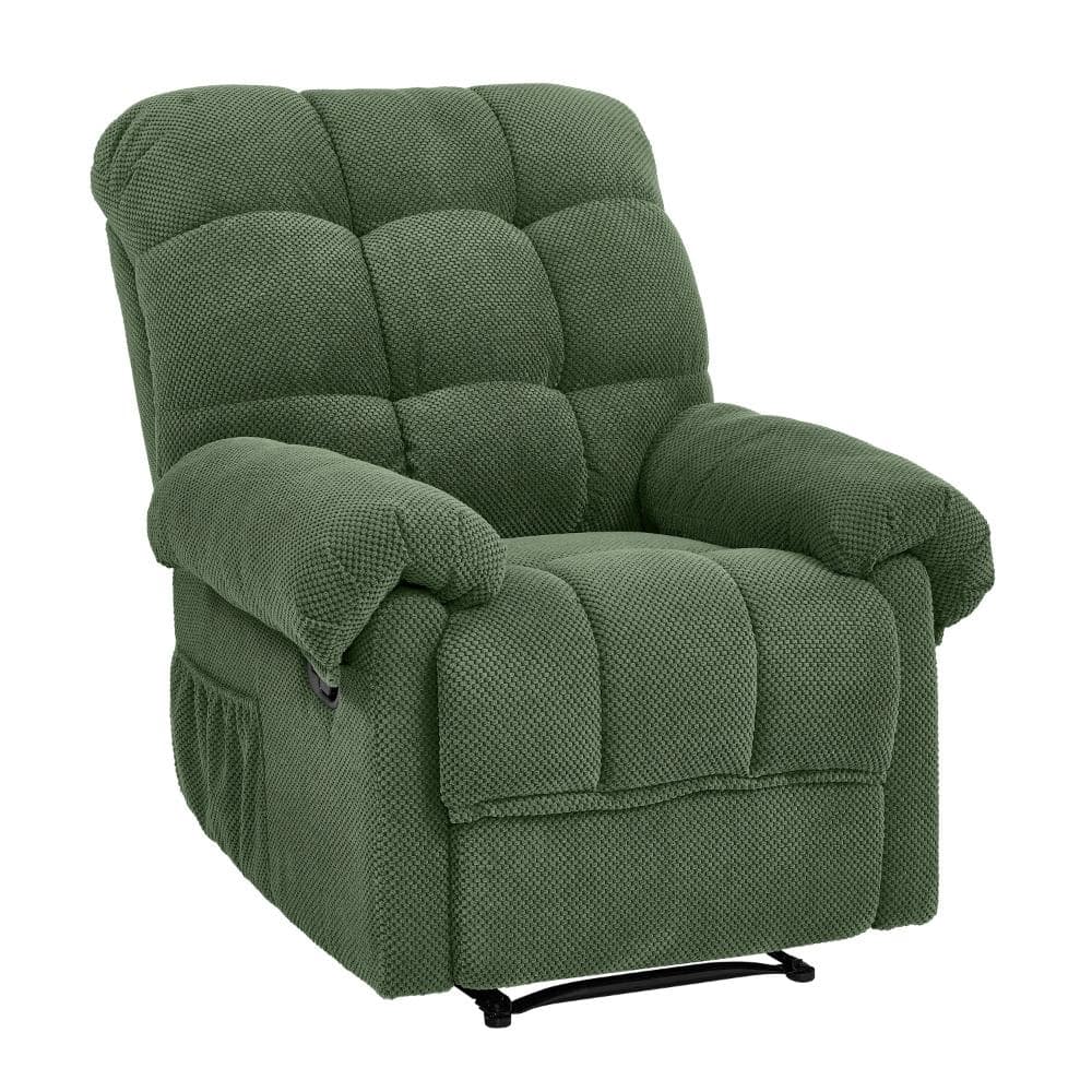 Army green recliner shown from a three-quarter angle on a plain background.