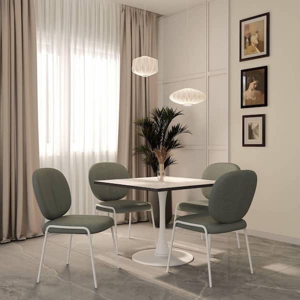 Bristol 35 in. Square Dining Table with Marbled White MDF Top and White Steel Pedestal Base
