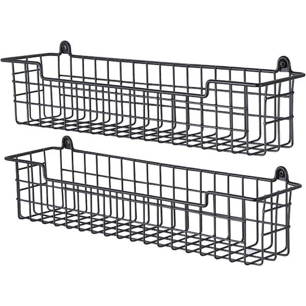 Wall Mount Spice Rack Organizer, 2-Pack Metal Mesh Storage Shelf for Cabinet Door, Space Saving Kitchen Rack, Black