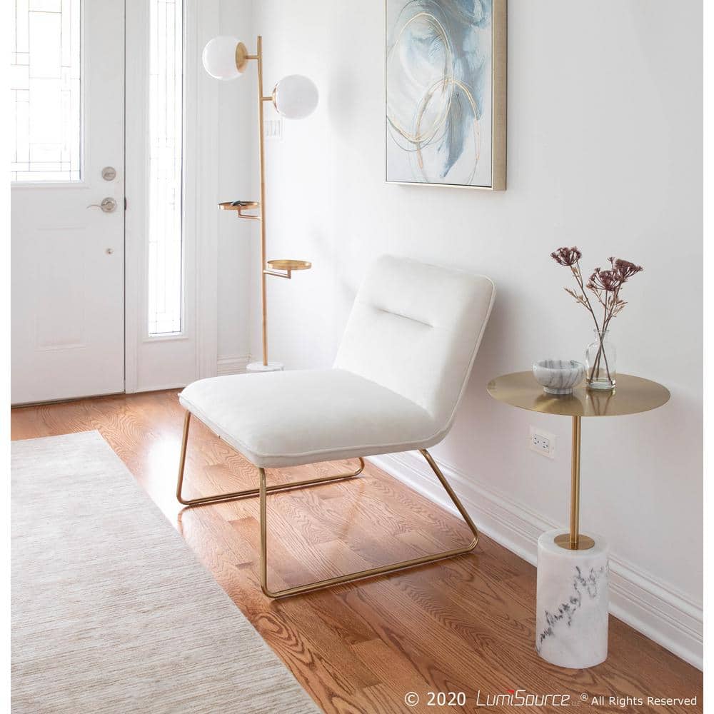 Cream Velvet Contemporary 26" Metal Sleigh Leg Armless Chair