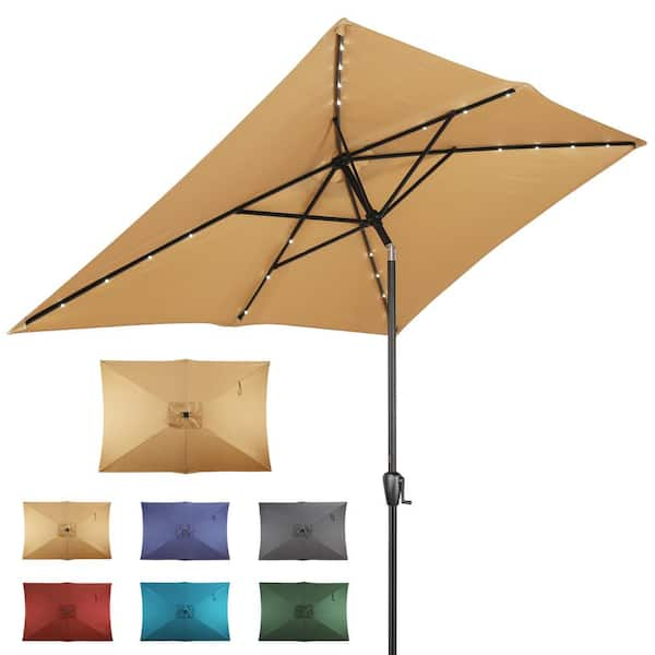 Sun-Ray 6.6 ft. x 9.8 ft. Rectangular Steel Solar Market Umbrella in Taupe