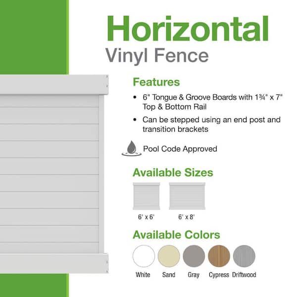 Barrette Outdoor Living Horizontal 6 ft. H x 6 ft. W White Vinyl Privacy Fence Panel (Unassembled)