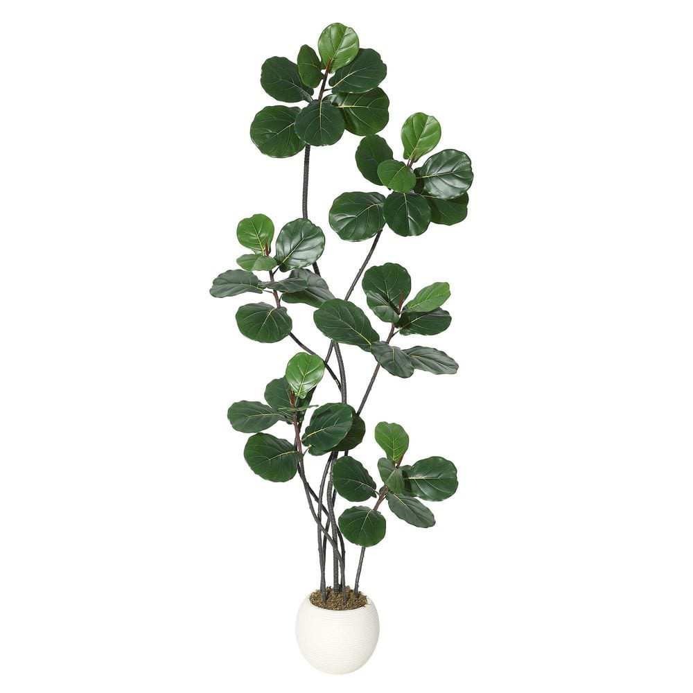 7 ft. Artificial Fiddle Leaf Fig Tree in White Planter, Realistic Large Leaves and Curved Stems for Indoor Decor, Green price history on PriceWatchPro