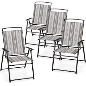 Outdoor Folding Metal Chairs Lightweight High Back Chairs with Armrests Heavy-Duty Metal Frame (Set of 4)
