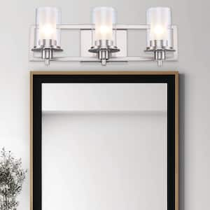 Brighton 22 in. 3-Light Brushed Nickel Bathroom Vanity Light Fixture with Frosted Inner Glass and Clear Outer Glass