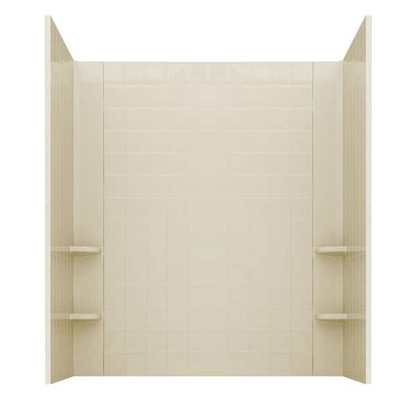 Universal Tubs Rampart 60 in. x 60 in. 4-Piece Easy Up Adhesive Alcove Tub Surround with 4 in. Square Tiling in Biscuit