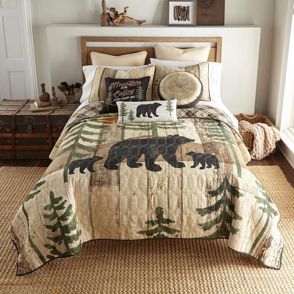 DONNA SHARP Painted Bear UCC 3-Piece Brown and Gold Queen Polyester Quilt Set