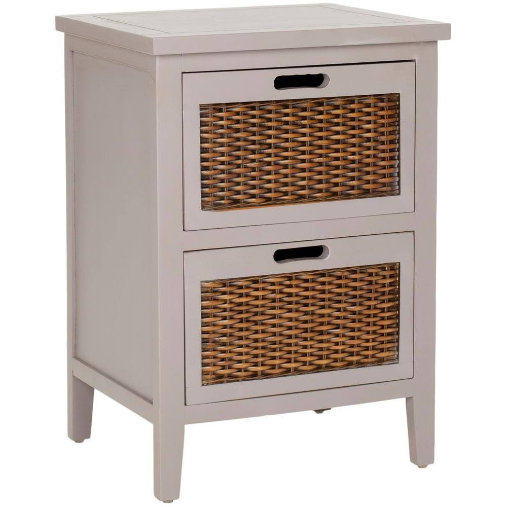 Gray Rectangular Wood End Table with Storage Drawers