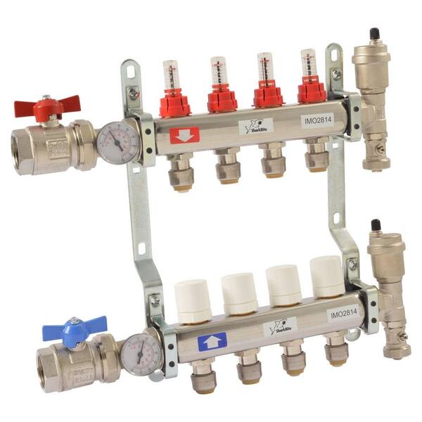 SharkBite 1 in. NPT Inlet x 1/2 in. Push-to-Connect Stainless Steel 4-Outlet Radiant Heating Manifold