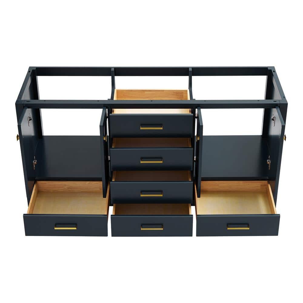 Cambridge Midnight Blue Double Freestanding Vanity Cabinet with Satin Brass Hardware