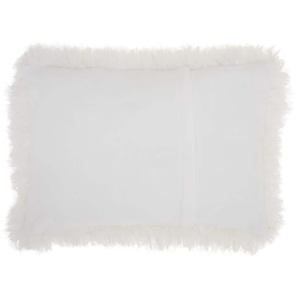 Ultra-Plush White Shaggy 14" x 20" Throw Pillow Set with Shimmering Yarn Accents