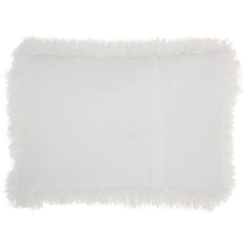 Ultra-Plush White Shaggy 14" x 20" Throw Pillow Set with Shimmering Yarn Accents