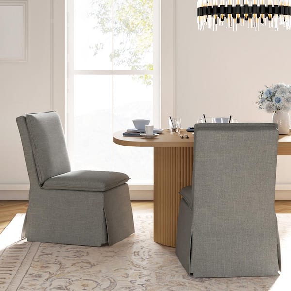 JAYDEN CREATION Vivian Gray 19 in. W Removable and Washable Slipcover Dining Chair With Hidden Storage Including 2-Chairs