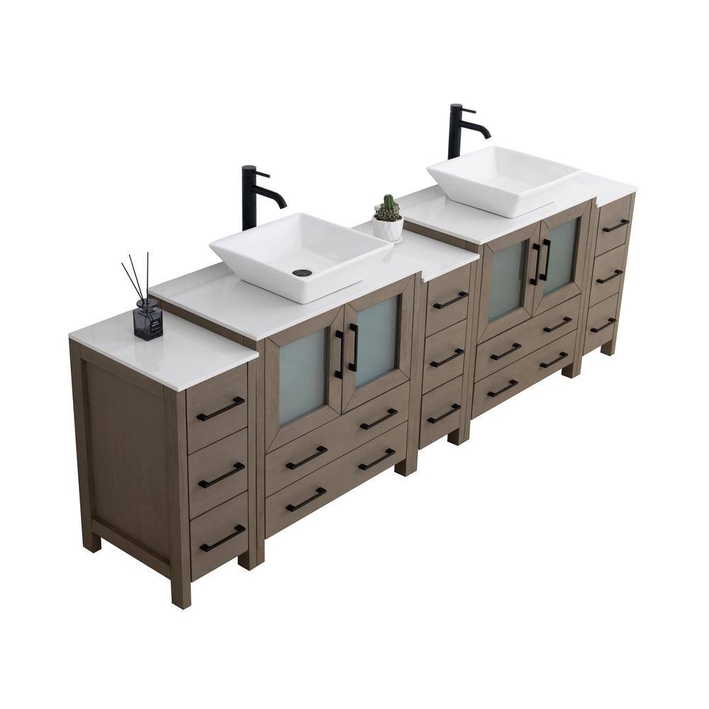 Driftwood Gray Solid Wood Double Sink Freestanding Vanity with Engineered Marble Top