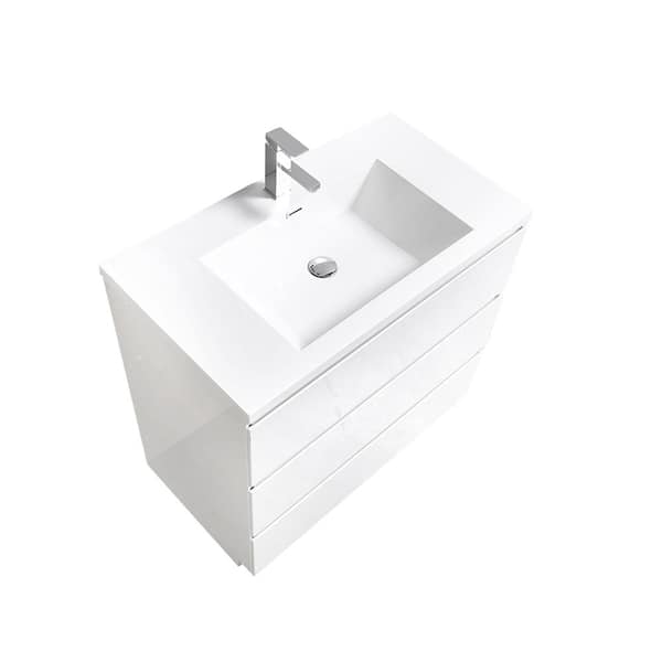 BATHLYN Cascade 35.4 in. W x 19.5 in. D x 34.2 in. H Single Sink Bath Vanity in White with White Resin Top