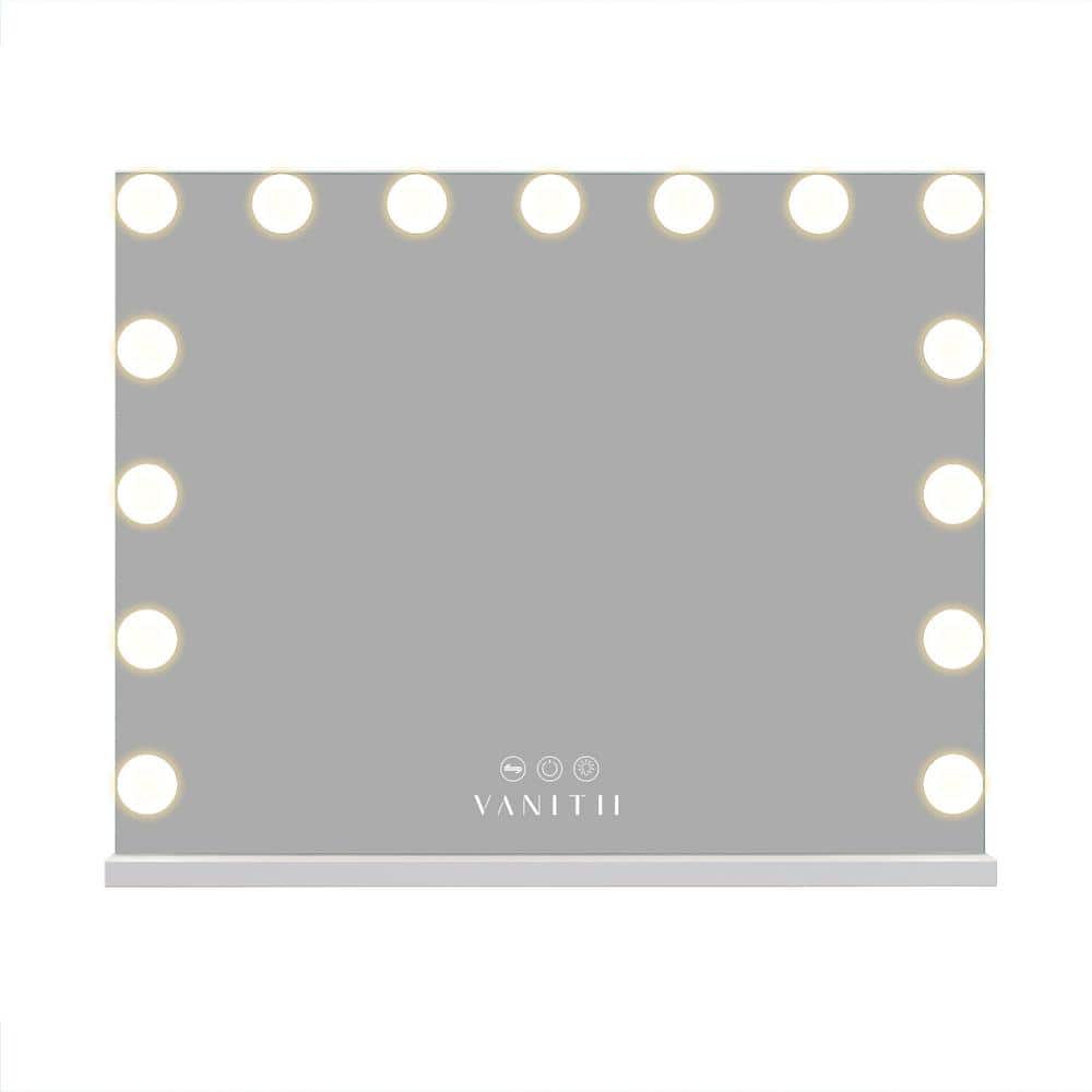 VANITII Large Hollywood Vanity Mirror with Lights USB Tabletop Wall Mount Metal White