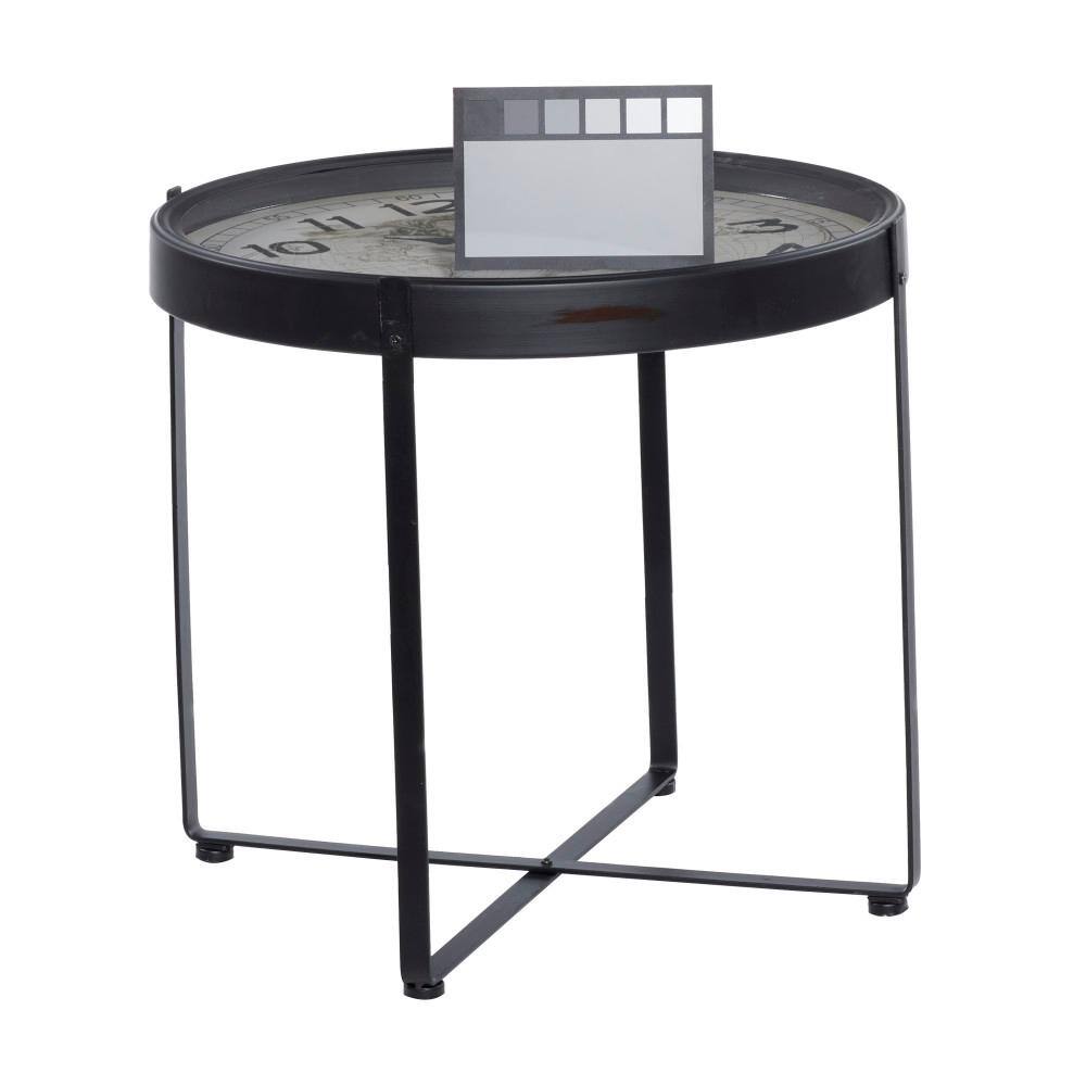 Black Round Metal and Glass Clock Accent Table