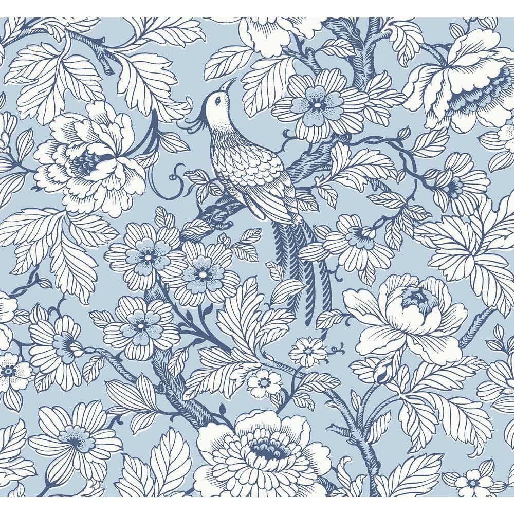 Vintage Laura Ashley Sateen Cotton Fabric Blue Chinoiserie Flowers Fruit 