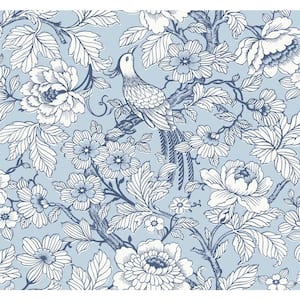 Beaufort Light Blue Peony Chinoiserie Wallpaper Sample