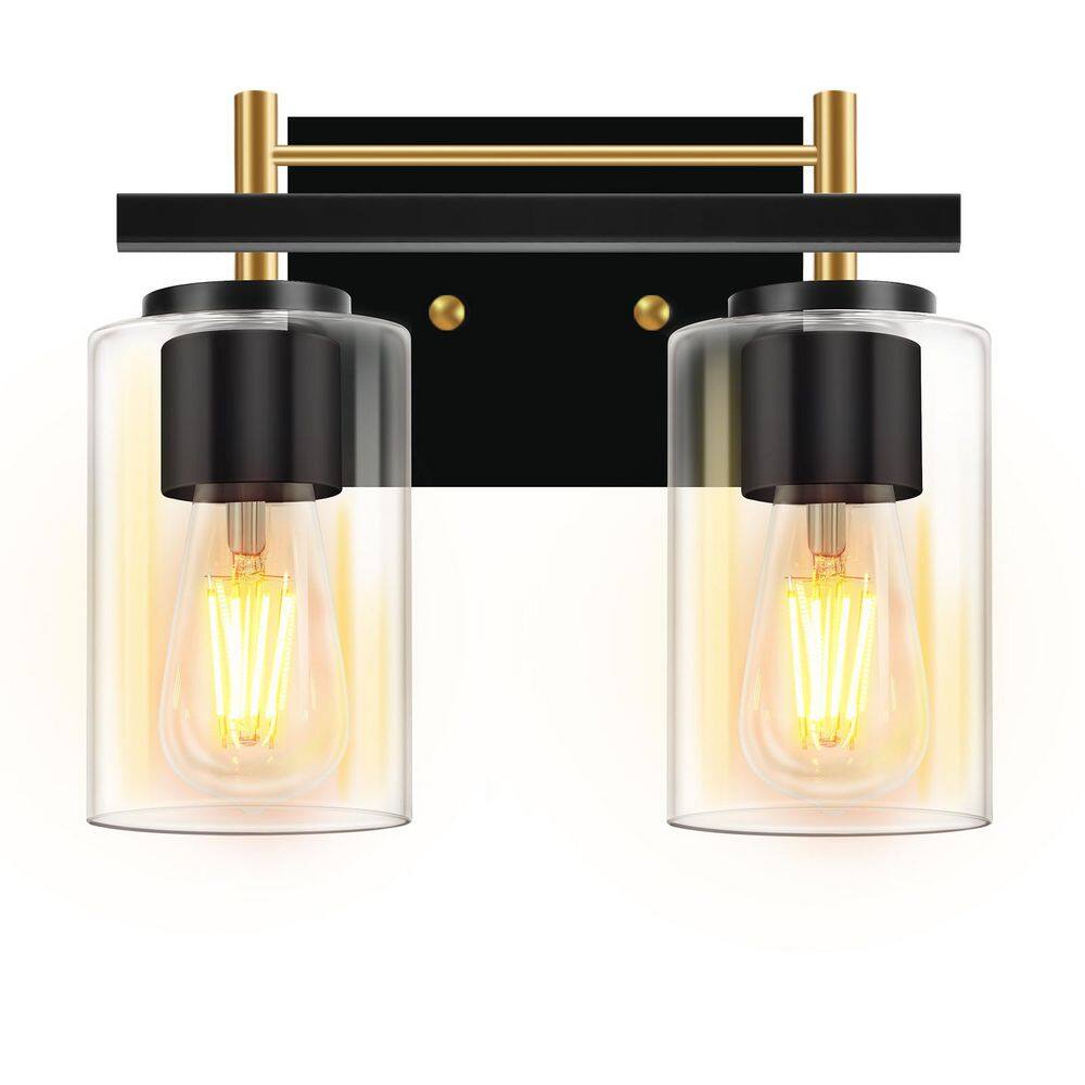 Farmhouse 10.6 in. 2-Light Gold and Black Bathroom Vanity Light with Glass Shade price history on PriceWatchPro