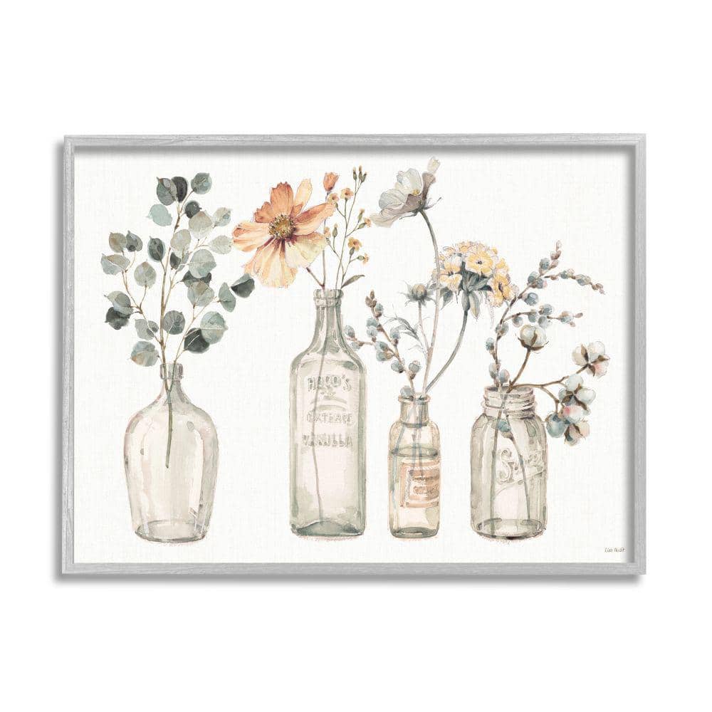 Gray Framed Floral Bouquet Giclee Canvas Wall Art