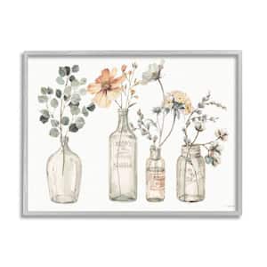 "Antique Floral Bouquets Flowers Glass Jar Painting" by Lisa Audit Framed Nature Wall Art Print 24 in. x 30 in.