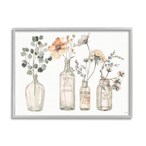 "Antique Floral Bouquets Flowers Glass Jar Painting" by Lisa Audit Framed Nature Wall Art Print 11 in. x 14 in.