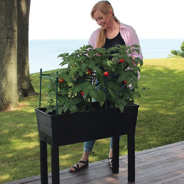 33 in. L x 13 in. W x 29 in. H Charcoal Gray Resin Elevated Garden Bed