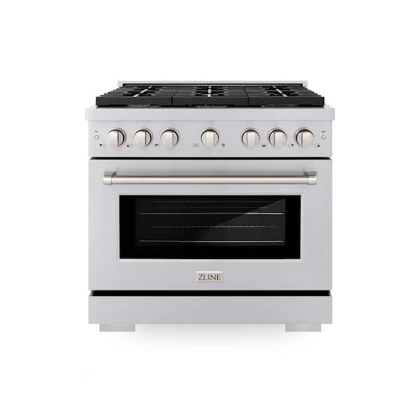 36 in. 6-Burner Freestanding Gas Range with Convection Gas Oven and Brass Burners in Stainless Steel