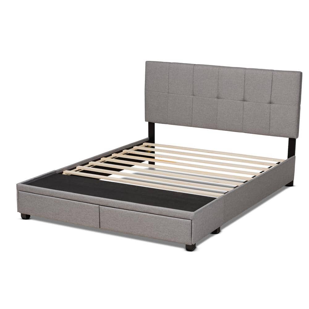 Elegant Netti Light Grey Queen Upholstered Storage Bed with Tufted Headboard