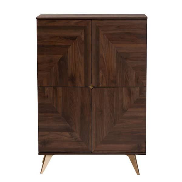 Baxton Studio Graceland 31.5 in. W x 46.1 in. H Walnut Brown and Gold Shoe Storage Cabinet 233 13274 HD The Home Depot